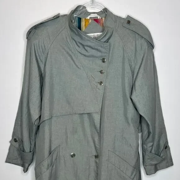 Vintage 1980s Braefair Sage Green Belted Trench Coat Large